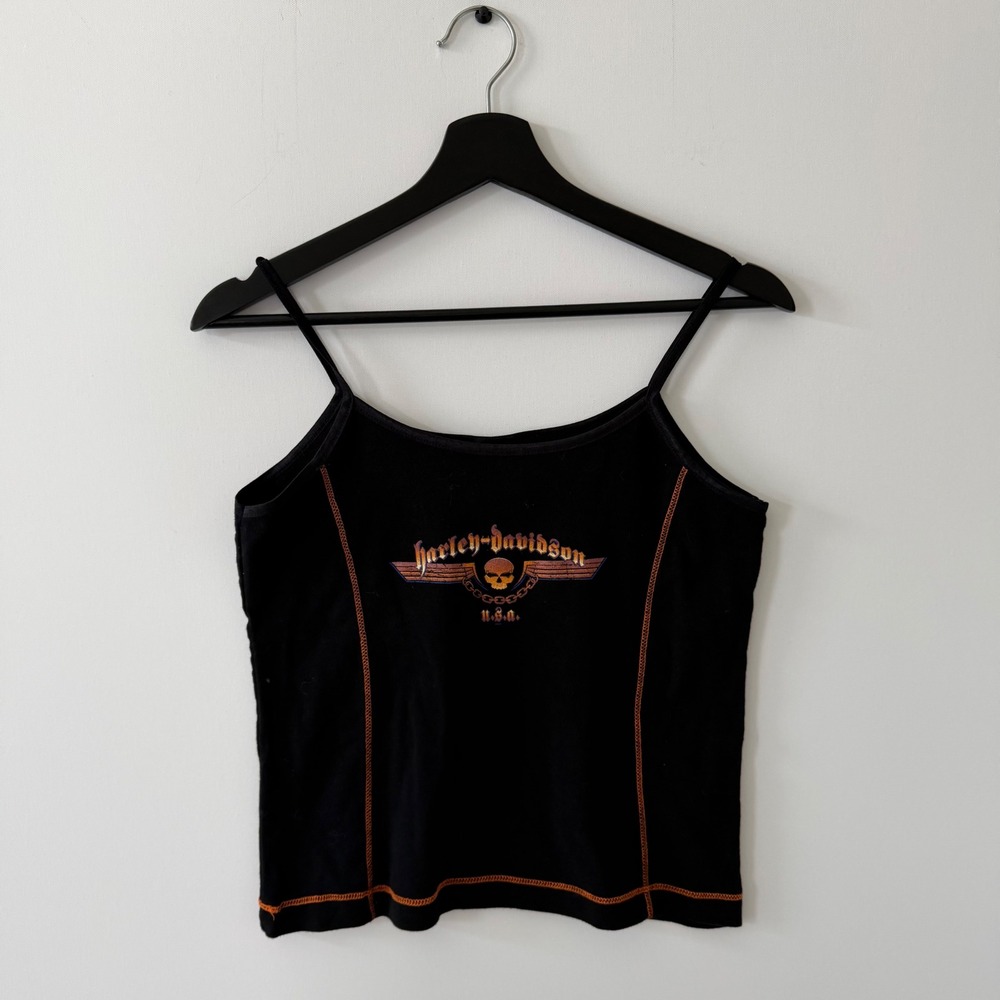 Vintage 00's Harley-Davidson Black Graphic Cami Tank Top Contrast Stitch Large